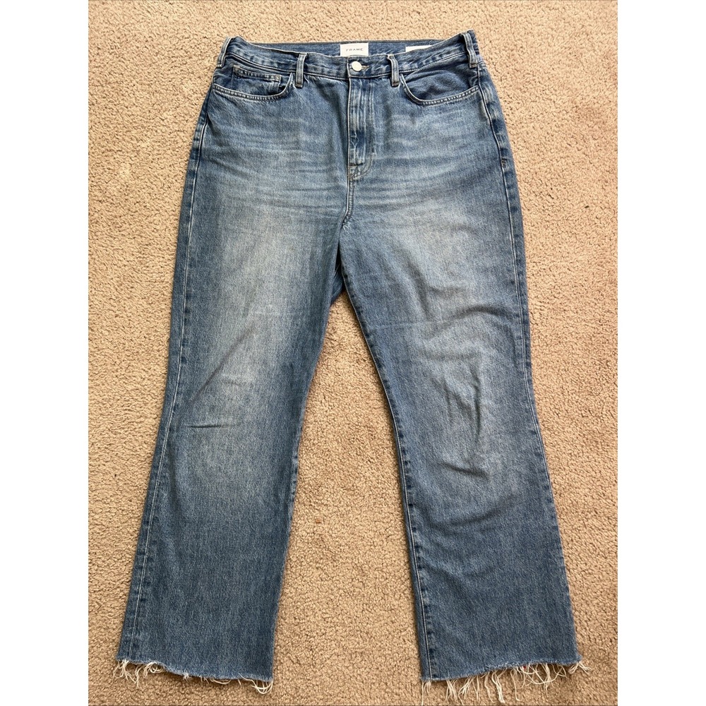 Frame Womens Size 32 Le Jane Straight Leg Crop Raw Hem Jeans Blue